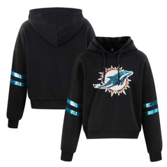Cuce Women's Cropped Sequins Pullover Hoodie - Miami Dolphins