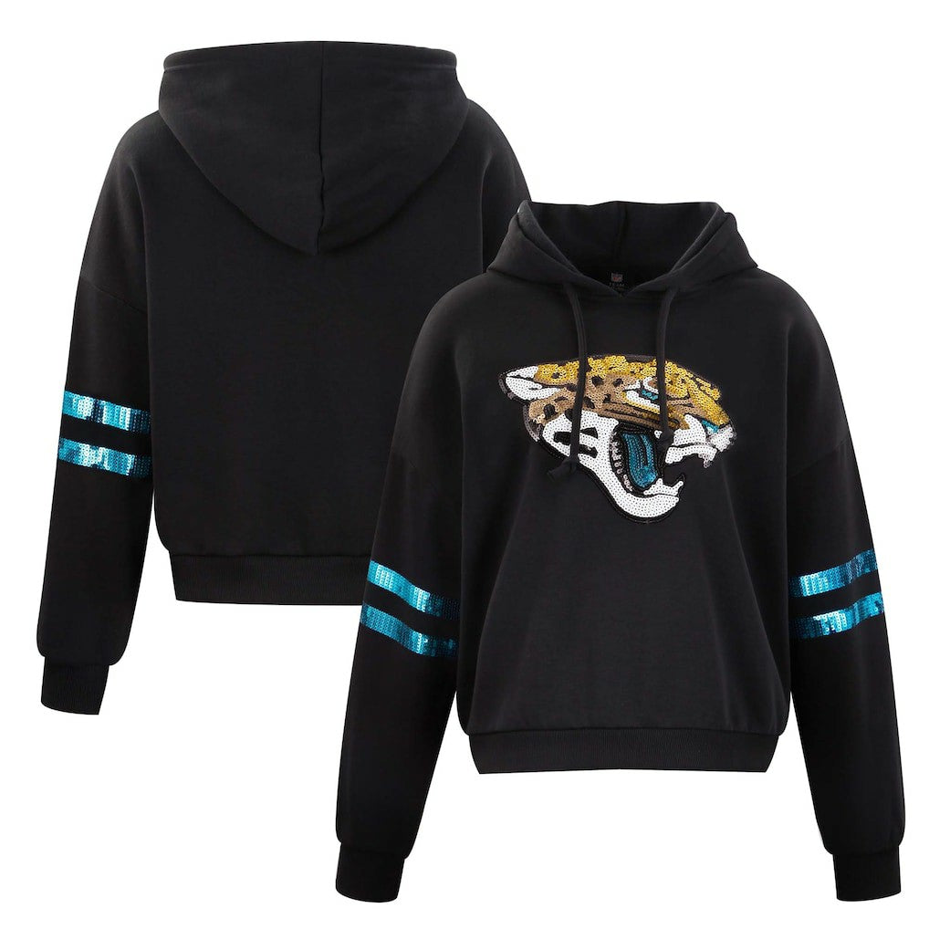 Cuce Women's Cropped Sequins Pullover Hoodie - Jacksonville Jaguars