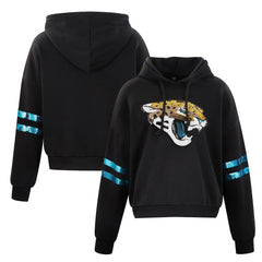 Cuce Women's Cropped Sequins Pullover Hoodie - Jacksonville Jaguars