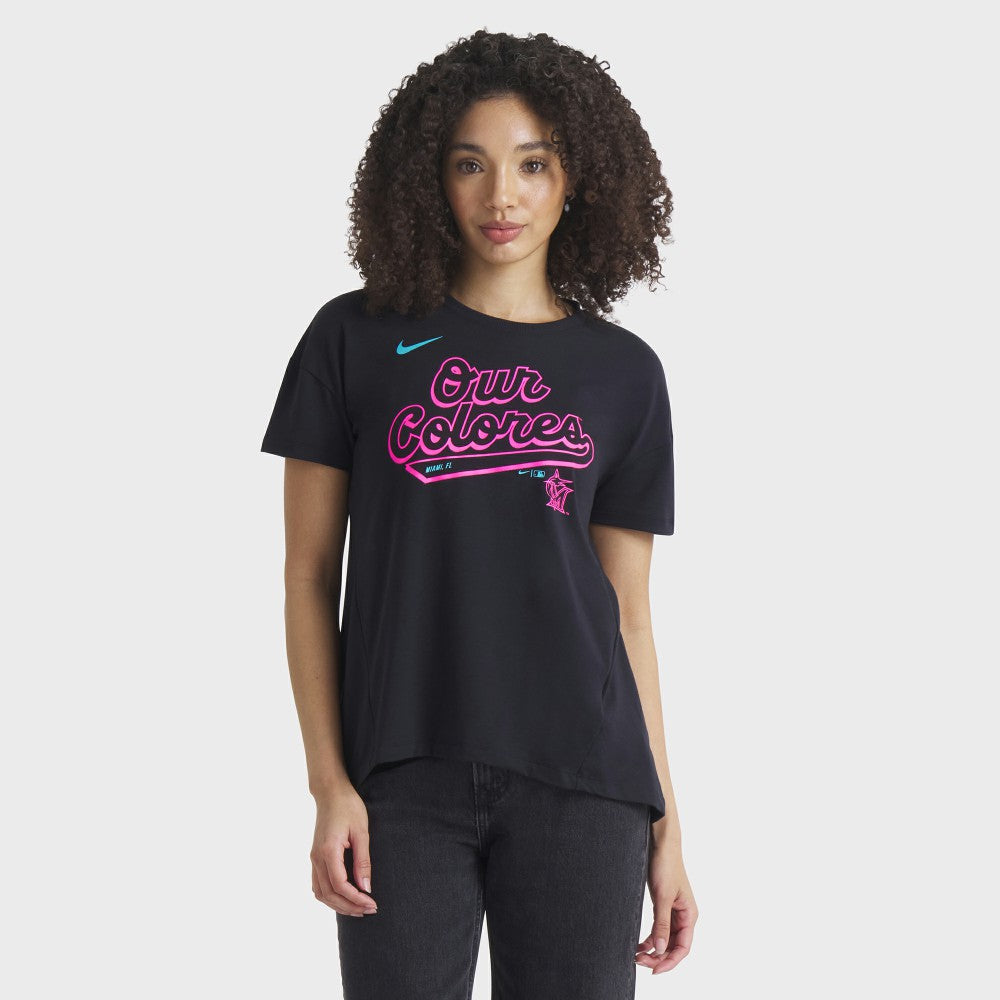 MLB Miami Marlins Nike Women's 2025 City Connect Flowy Fashion Tri-Blend Dri-FIT T-Shirt