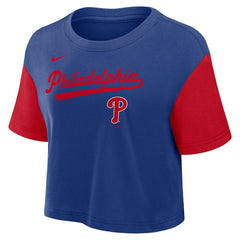 MLB Philadelphia Phillies Nike Women's Script Dri-FIT Cropped T-Shirt