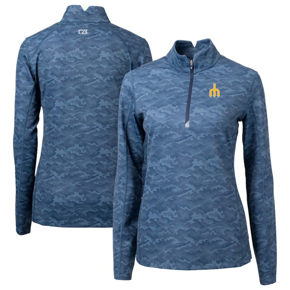 MLB Seattle Mariners Cutter & Buck Women's  Traverse Camo Print Stretch Quarter-Zip Top
