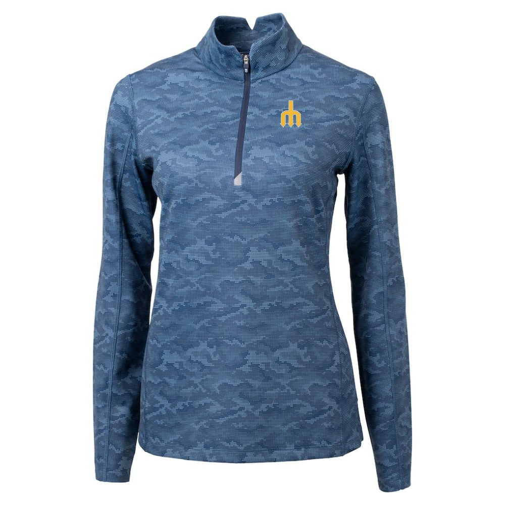 MLB Seattle Mariners Cutter & Buck Women's  Traverse Camo Print Stretch Quarter-Zip Top