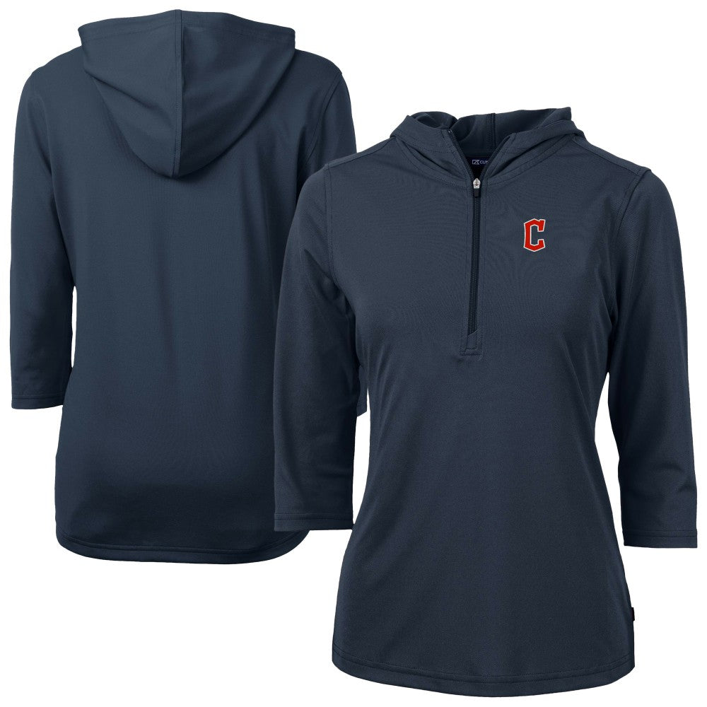 MLB Cleveland Guardians Cutter & Buck Women's  DryTec Virtue Eco Pique Recycled 3/4-Sleeve Half-Zip Pullover Hoodie