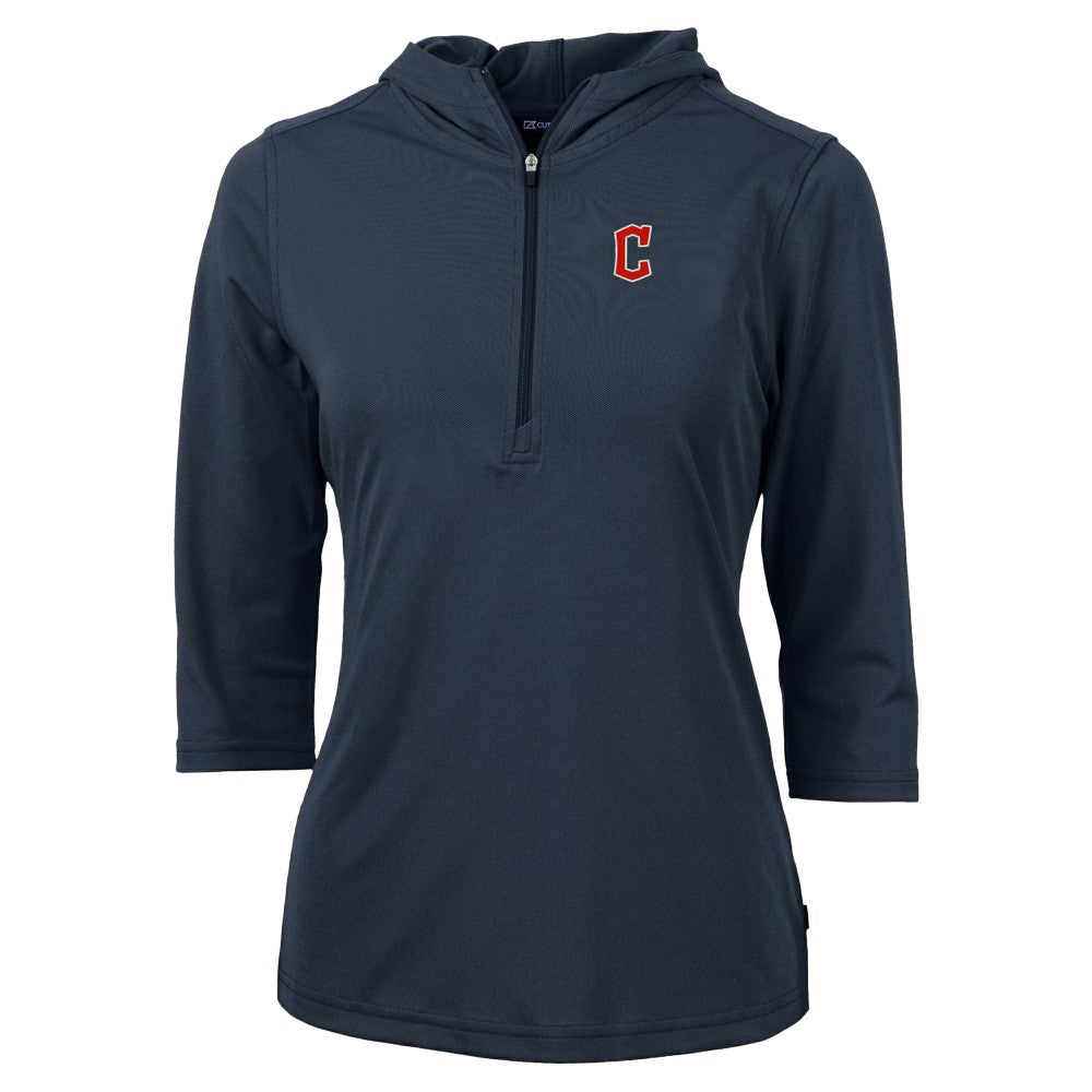 MLB Cleveland Guardians Cutter & Buck Women's  DryTec Virtue Eco Pique Recycled 3/4-Sleeve Half-Zip Pullover Hoodie