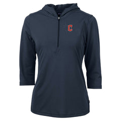 MLB Cleveland Guardians Cutter & Buck Women's  DryTec Virtue Eco Pique Recycled 3/4-Sleeve Half-Zip Pullover Hoodie