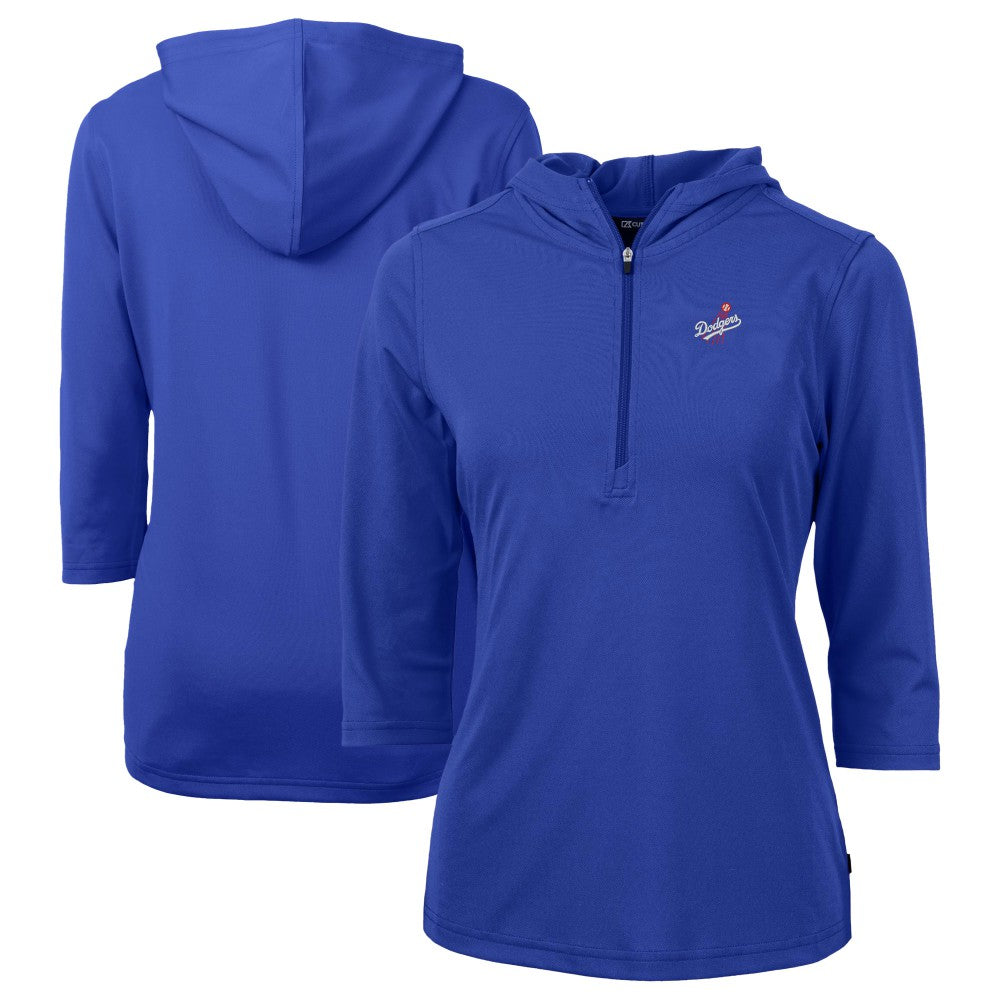 MLB Los Angeles Dodgers Cutter & Buck Women's  DryTec Virtue Eco Pique Recycled 3/4-Sleeve Half-Zip Pullover Hoodie