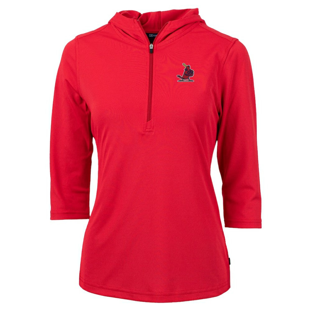 MLB St. Louis Cardinals Cutter & Buck Women's Cooperstown Collection DryTec Virtue Eco Pique Recycled 3/4-Sleeve Half-Zip Pullover Hoodie