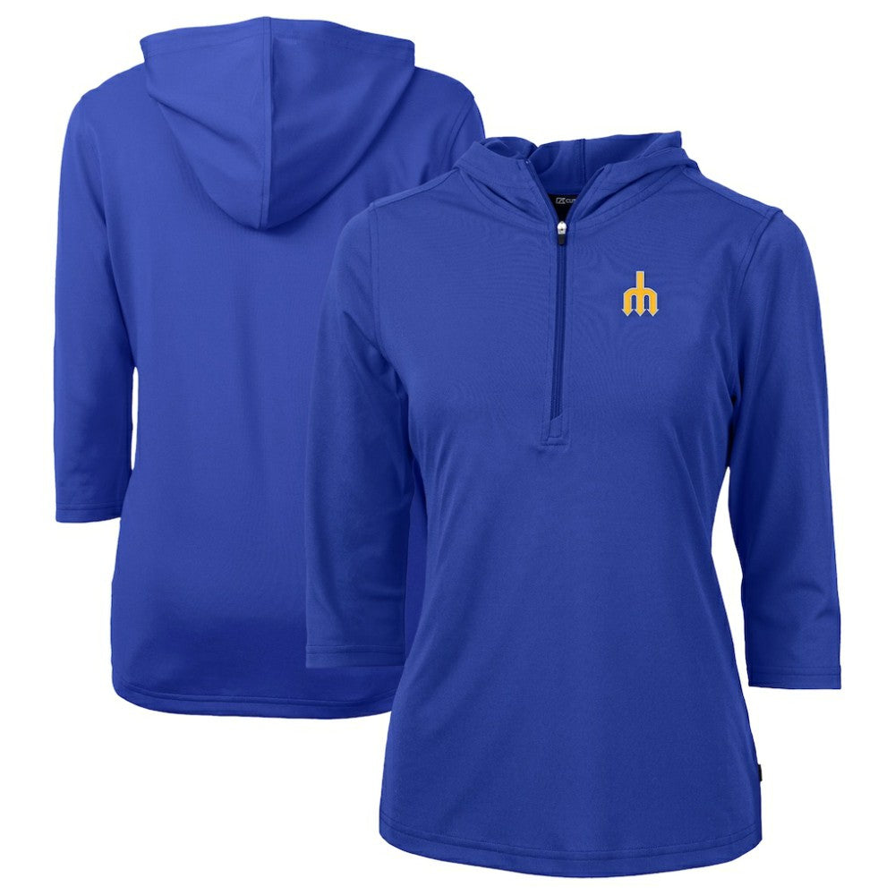 MLB Seattle Mariners Cutter & Buck Women's  DryTec Virtue Eco Pique Recycled 3/4-Sleeve Half-Zip Pullover Hoodie