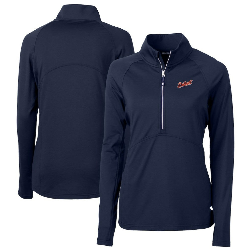 MLB Detroit Tigers Cutter & Buck Women's  DryTec Adapt Eco Knit Stretch Recycled Raglan Half-Zip Top