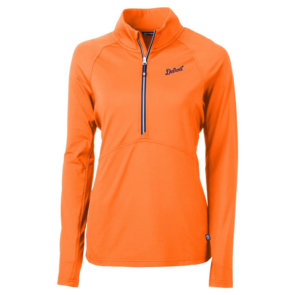 MLB Detroit Tigers Cutter & Buck Women's  DryTec Adapt Eco Knit Stretch Recycled Raglan Half-Zip Top