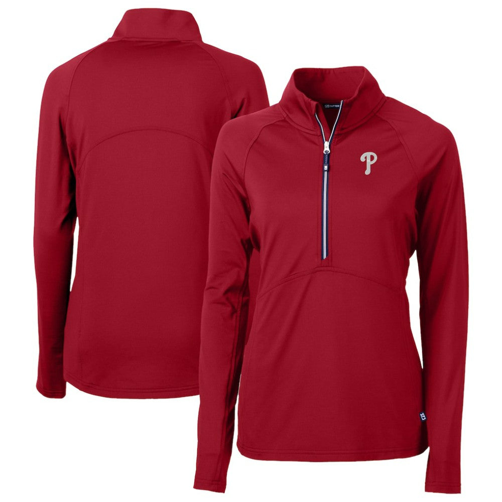 MLB Philadelphia Phillies Cutter & Buck Women's  DryTec Adapt Eco Knit Stretch Recycled Raglan Half-Zip Top