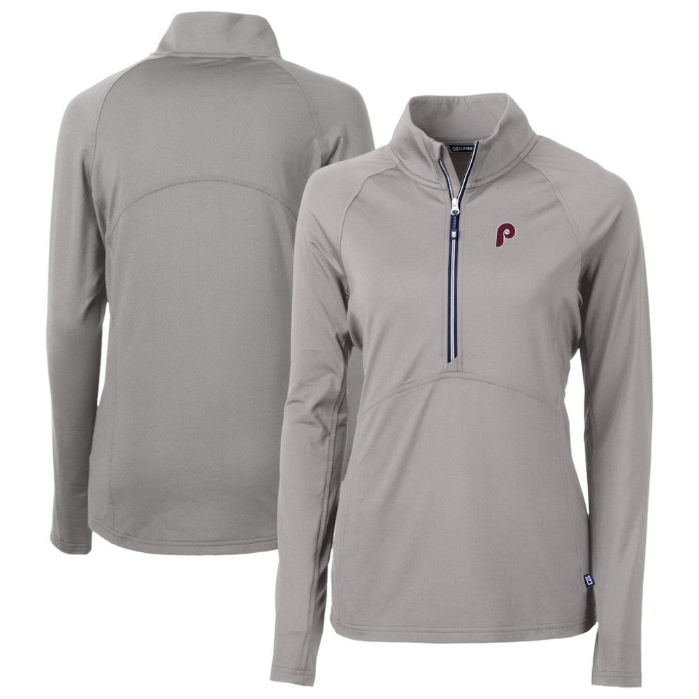 MLB Philadelphia Phillies Cutter & Buck Women's Cooperstown Collection DryTec Adapt Eco Knit Stretch Recycled Raglan Half-Zip Top
