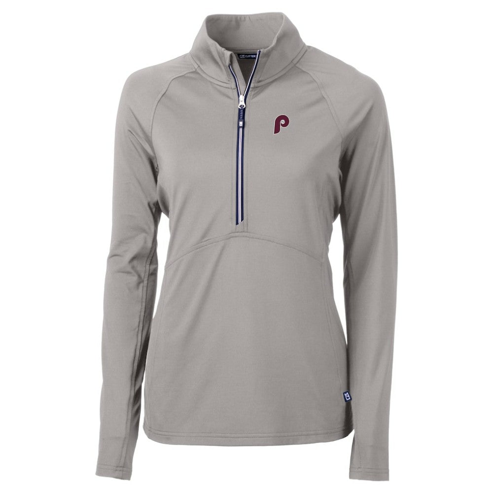 MLB Philadelphia Phillies Cutter & Buck Women's Cooperstown Collection DryTec Adapt Eco Knit Stretch Recycled Raglan Half-Zip Top
