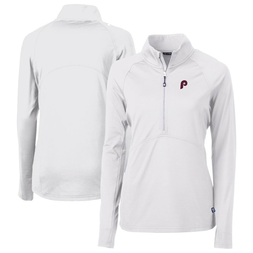 MLB Philadelphia Phillies Cutter & Buck Women's Cooperstown Collection DryTec Adapt Eco Knit Stretch Recycled Raglan Half-Zip Top