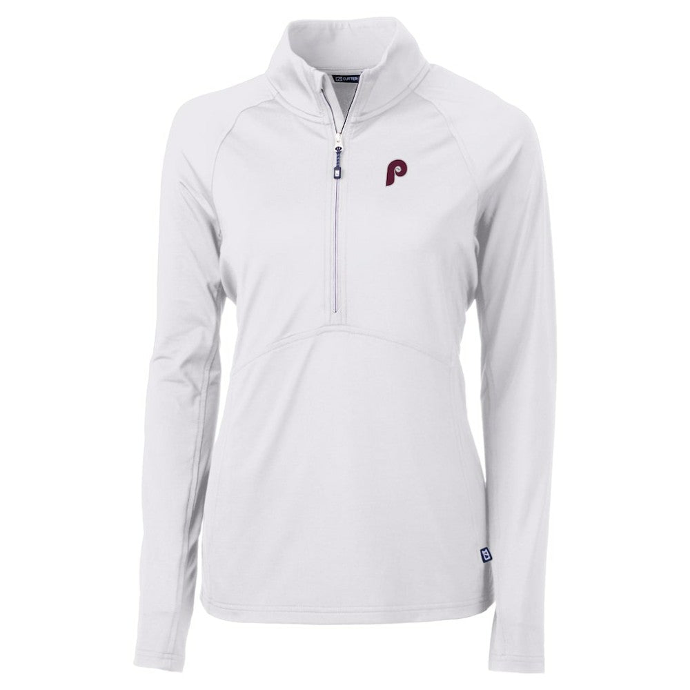 MLB Philadelphia Phillies Cutter & Buck Women's Cooperstown Collection DryTec Adapt Eco Knit Stretch Recycled Raglan Half-Zip Top