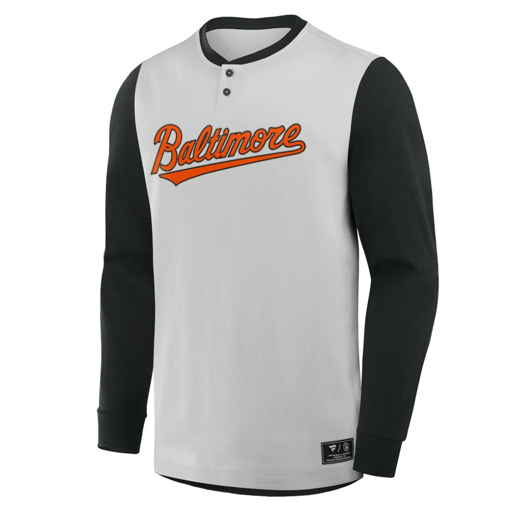MLB Baltimore Orioles Fanatics Clubhouse Long Sleeve Henley Shirt
