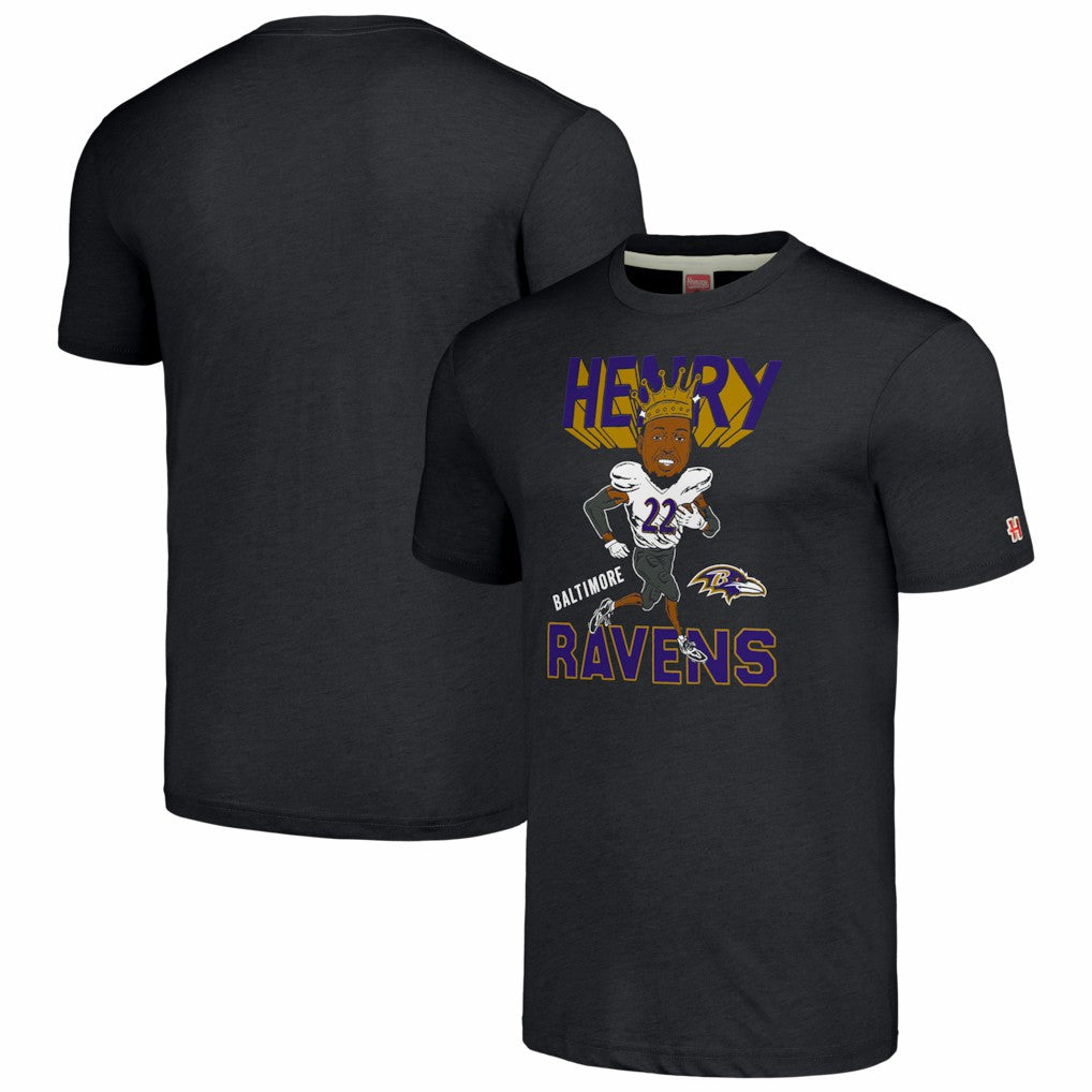 Derrick Henry  Homage Unisex Caricature Player Tri-Blend T-Shirt - Baltimore Ravens