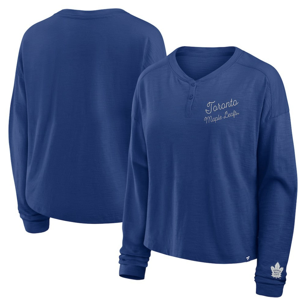 NHL Blue Toronto Maple Leafs Fanatics Women's Oversized All Out Effort Long Sleeve Henley T-Shirt