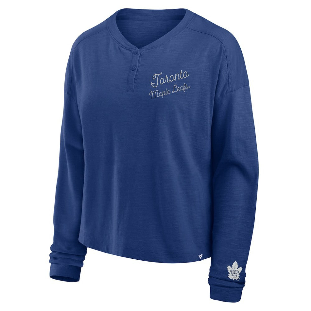 NHL Blue Toronto Maple Leafs Fanatics Women's Oversized All Out Effort Long Sleeve Henley T-Shirt