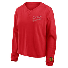 NHL Red Chicago Blackhawks Fanatics Women's Oversized All Out Effort Long Sleeve Henley T-Shirt