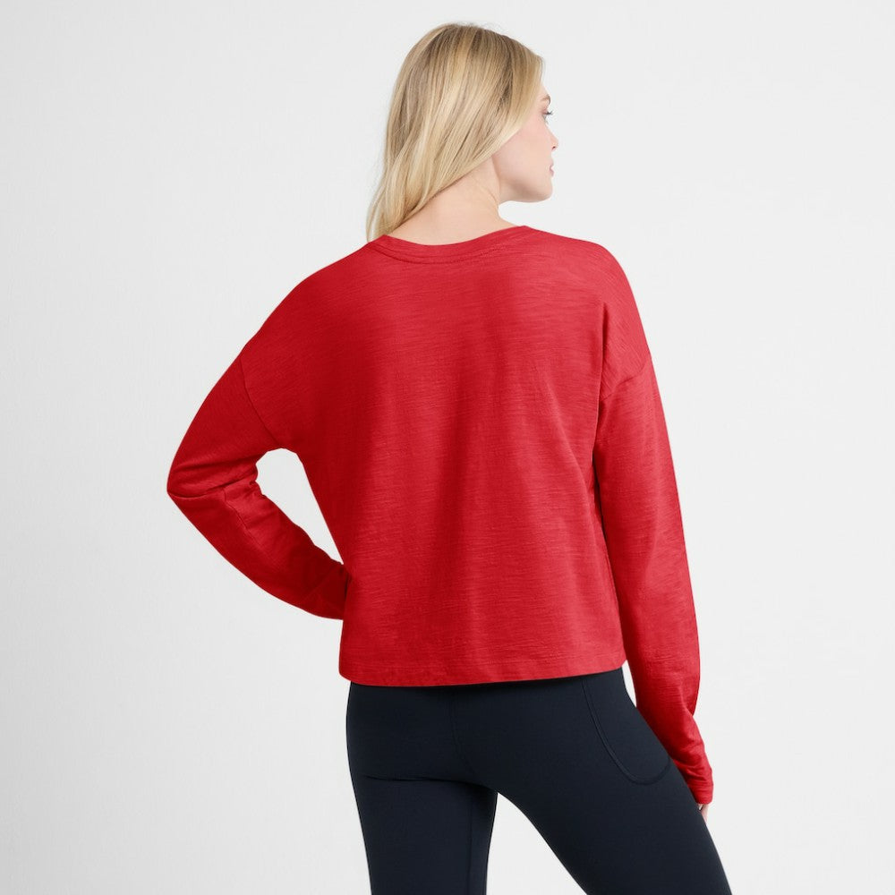 NHL Red Chicago Blackhawks Fanatics Women's Oversized All Out Effort Long Sleeve Henley T-Shirt
