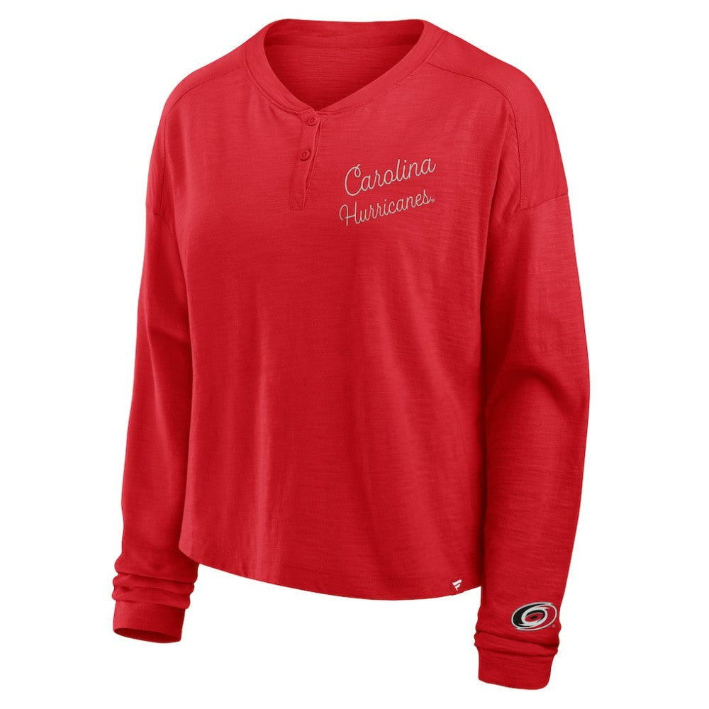 NHL Red Carolina Hurricanes Fanatics Women's Oversized All Out Effort Long Sleeve Henley T-Shirt
