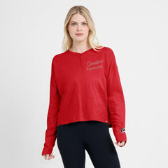 NHL Red Carolina Hurricanes Fanatics Women's Oversized All Out Effort Long Sleeve Henley T-Shirt