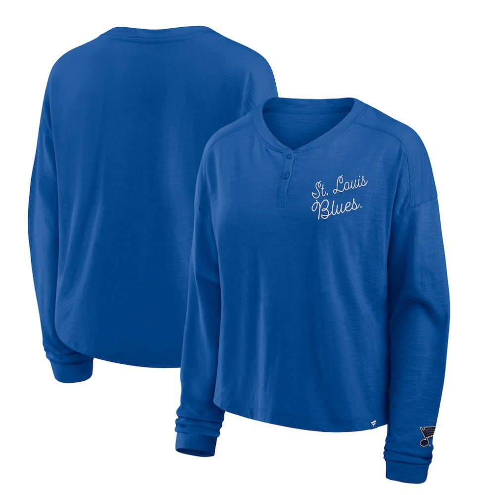 NHL Blue St. Louis Blues Fanatics Women's Oversized All Out Effort Long Sleeve Henley T-Shirt