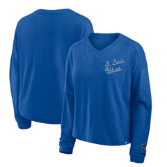 NHL Blue St. Louis Blues Fanatics Women's Oversized All Out Effort Long Sleeve Henley T-Shirt