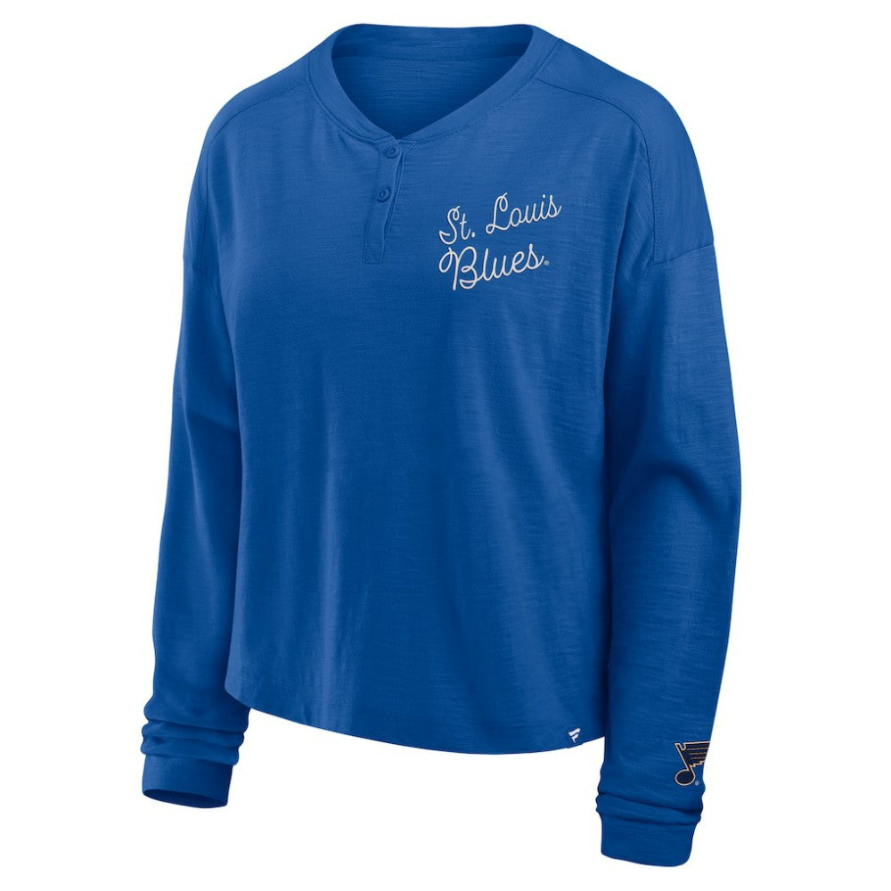 NHL Blue St. Louis Blues Fanatics Women's Oversized All Out Effort Long Sleeve Henley T-Shirt