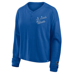 NHL Blue St. Louis Blues Fanatics Women's Oversized All Out Effort Long Sleeve Henley T-Shirt