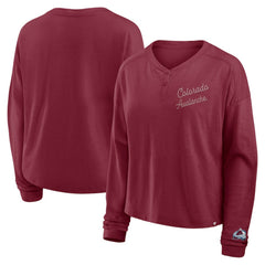NHL Burgundy Colorado Avalanche Fanatics Women's Oversized All Out Effort Long Sleeve Henley T-Shirt