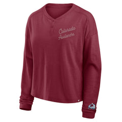 NHL Burgundy Colorado Avalanche Fanatics Women's Oversized All Out Effort Long Sleeve Henley T-Shirt