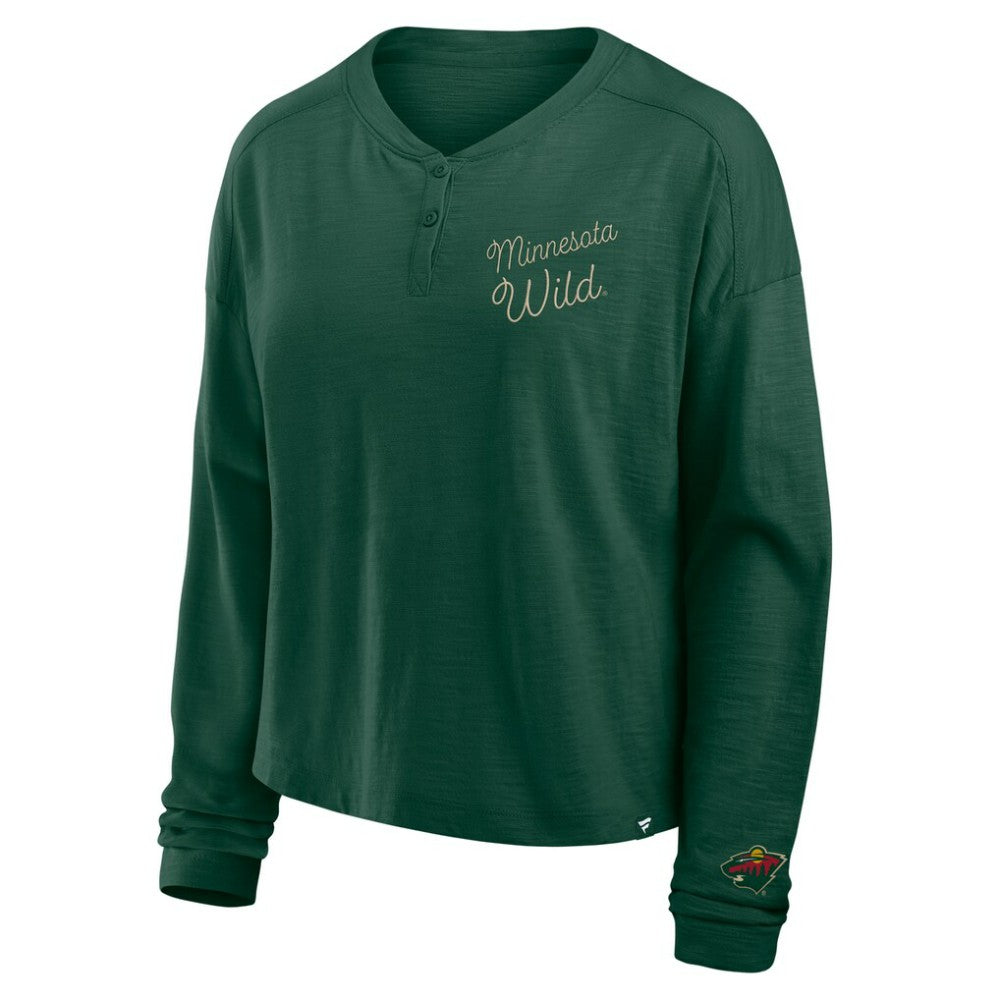 NHL Green Minnesota Wild Fanatics Women's Oversized All Out Effort Long Sleeve Henley T-Shirt