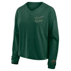 NHL Green Minnesota Wild Fanatics Women's Oversized All Out Effort Long Sleeve Henley T-Shirt