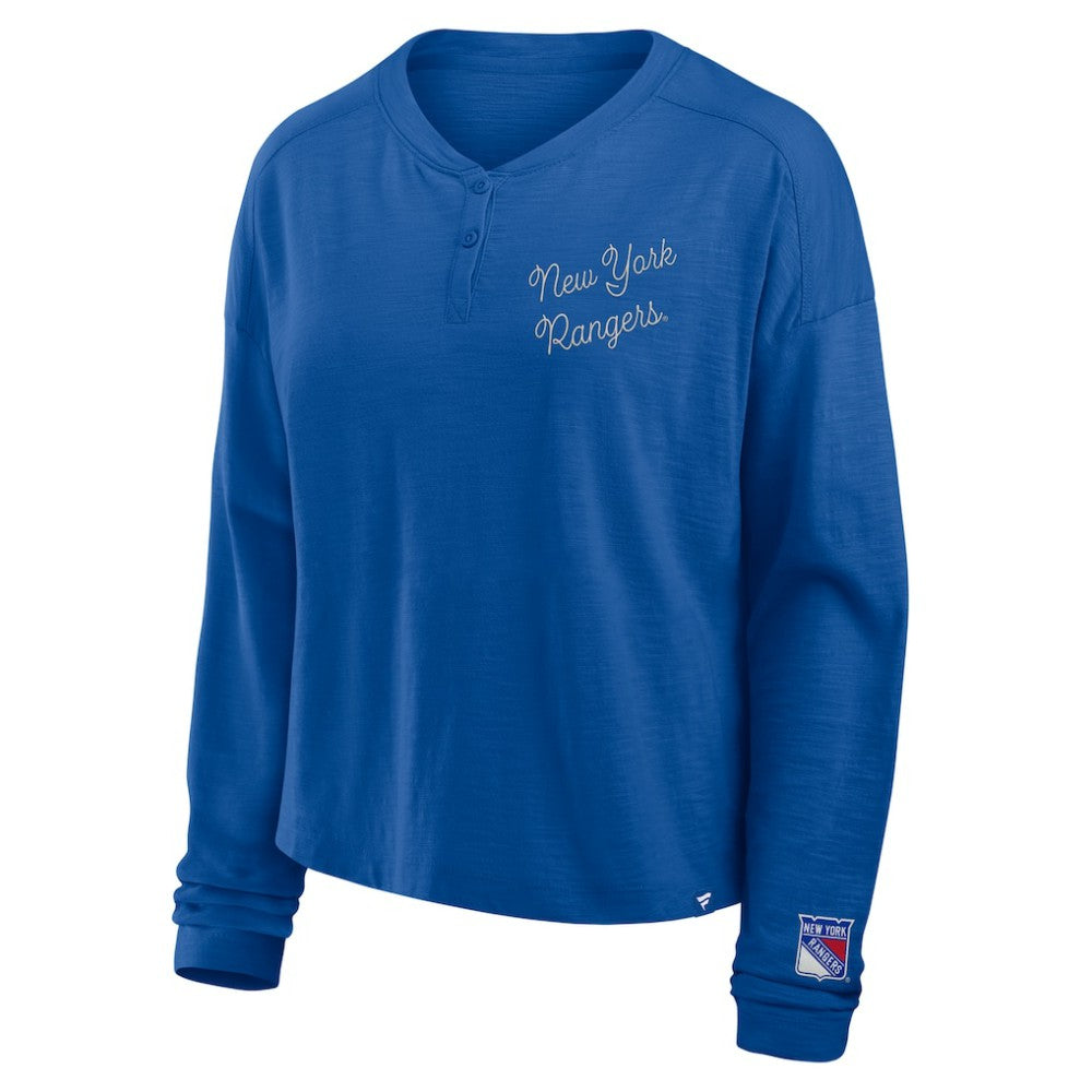 NHL Blue New York Rangers Fanatics Women's Oversized All Out Effort Long Sleeve Henley T-Shirt