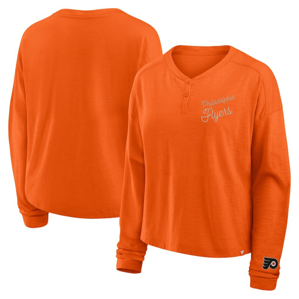 NHL Orange Philadelphia Flyers Fanatics Women's Oversized All Out Effort Long Sleeve Henley T-Shirt