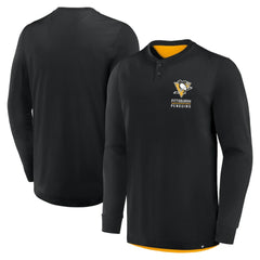 NHL Black Pittsburgh Penguins Fanatics Adrenaline Push Long Sleeve Henley Shirt