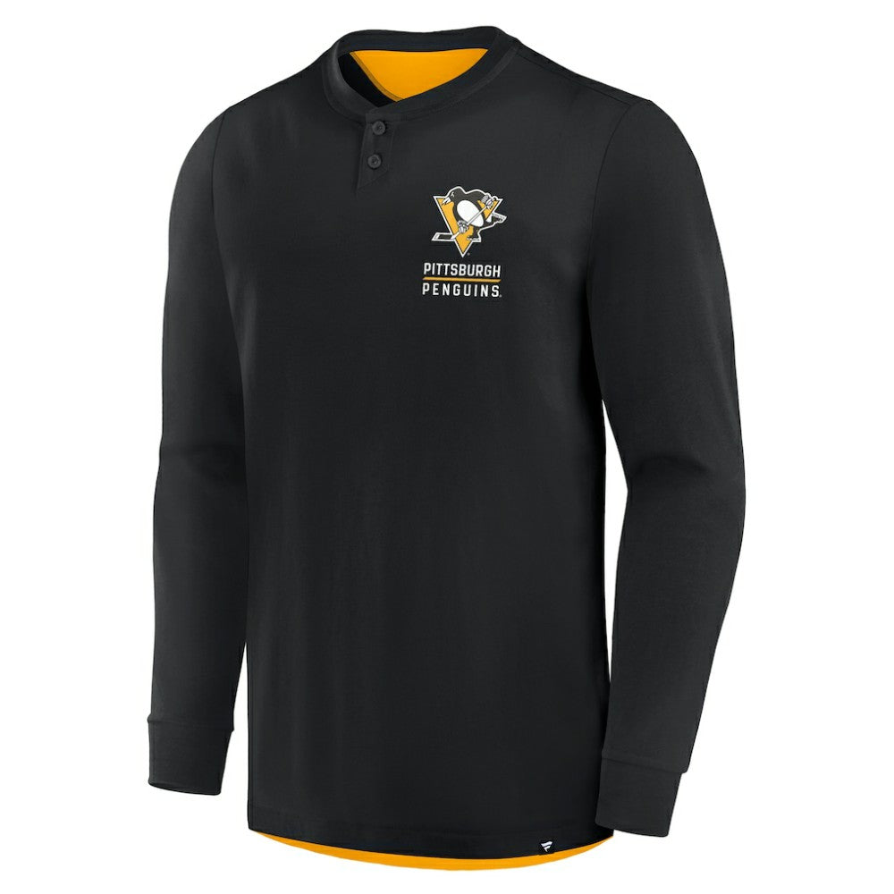 NHL Black Pittsburgh Penguins Fanatics Adrenaline Push Long Sleeve Henley Shirt