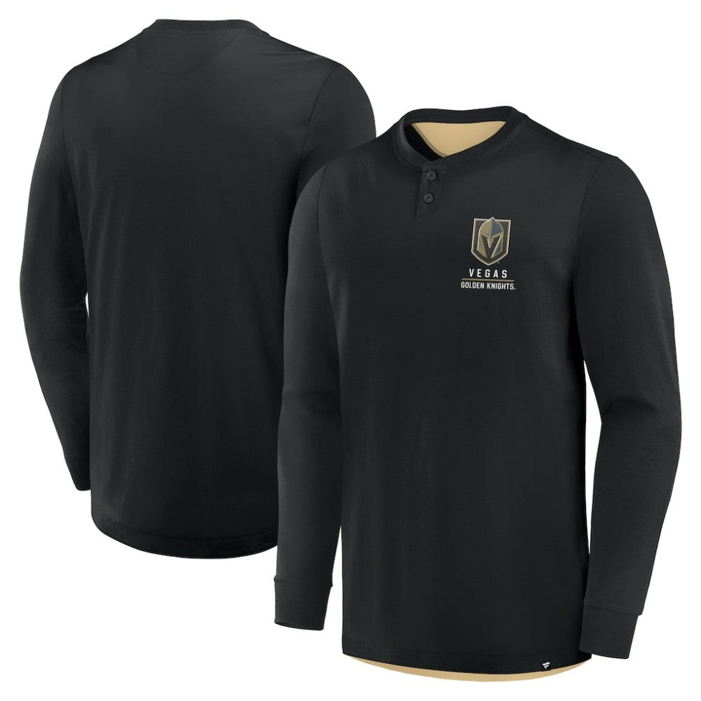 NHL Black Vegas Golden Knights Fanatics Adrenaline Push Long Sleeve Henley Shirt