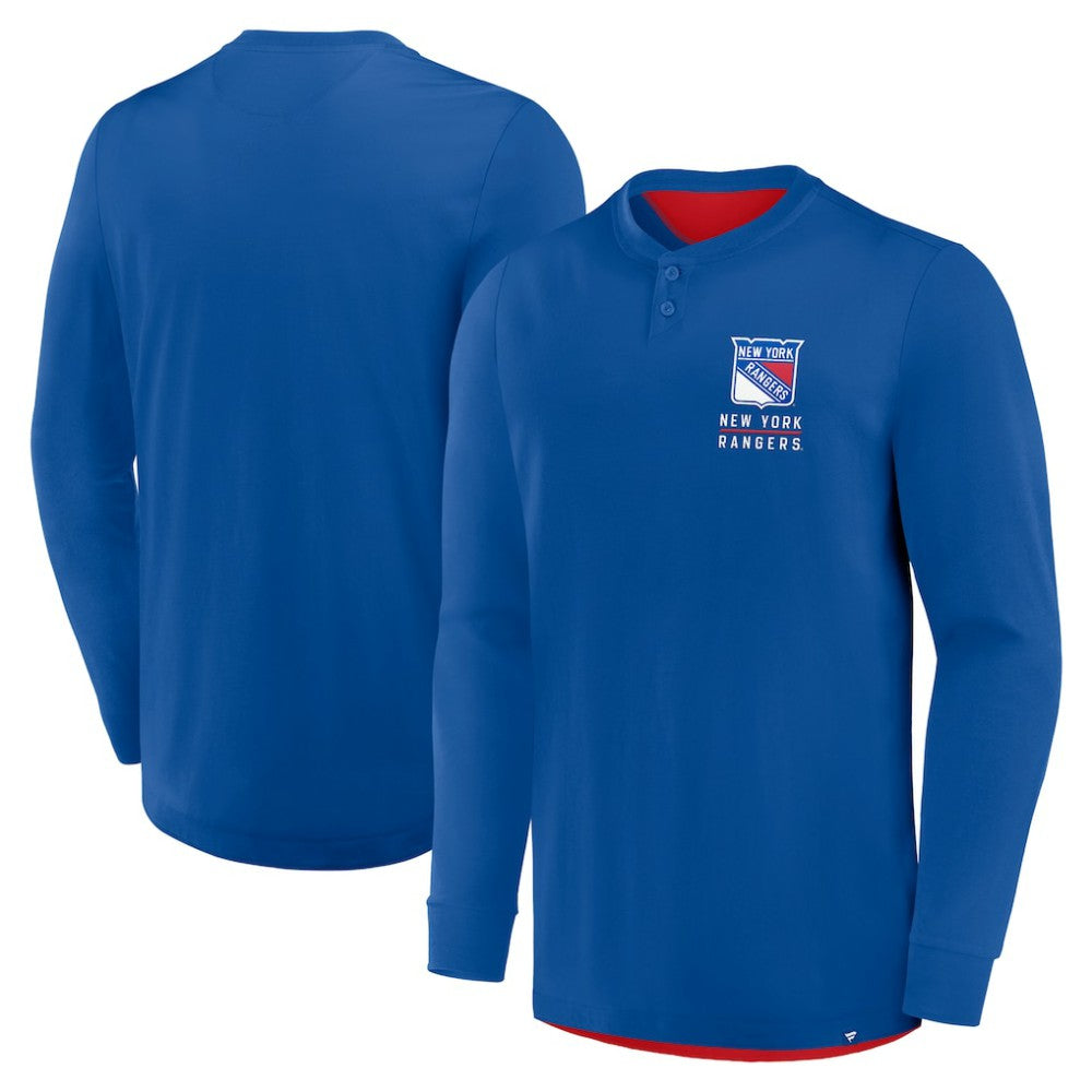 NHL Blue New York Rangers Fanatics Adrenaline Push Long Sleeve Henley Shirt