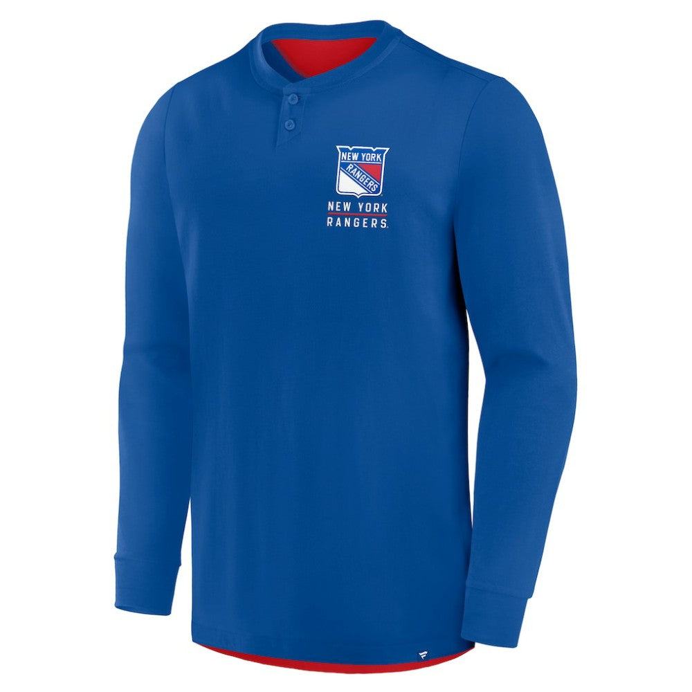 NHL Blue New York Rangers Fanatics Adrenaline Push Long Sleeve Henley Shirt