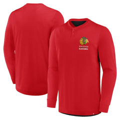 NHL Red Chicago Blackhawks Fanatics Adrenaline Push Long Sleeve Henley Shirt