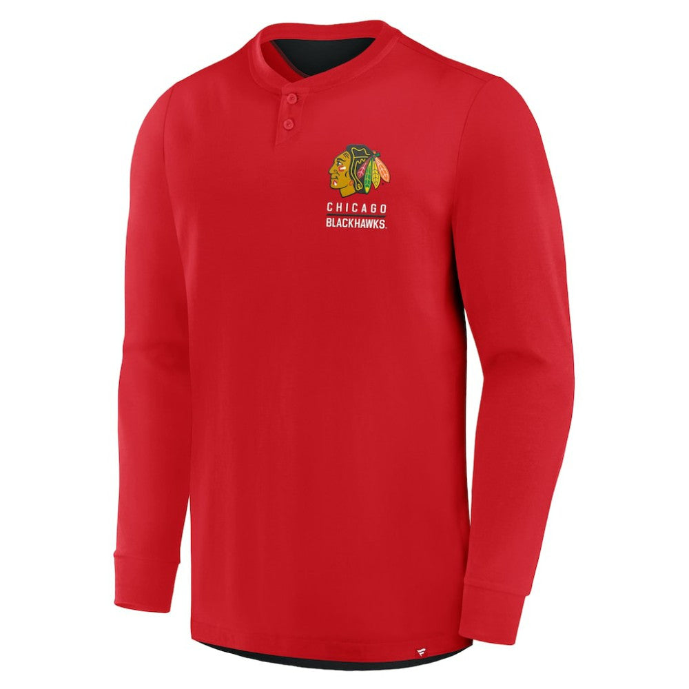 NHL Red Chicago Blackhawks Fanatics Adrenaline Push Long Sleeve Henley Shirt
