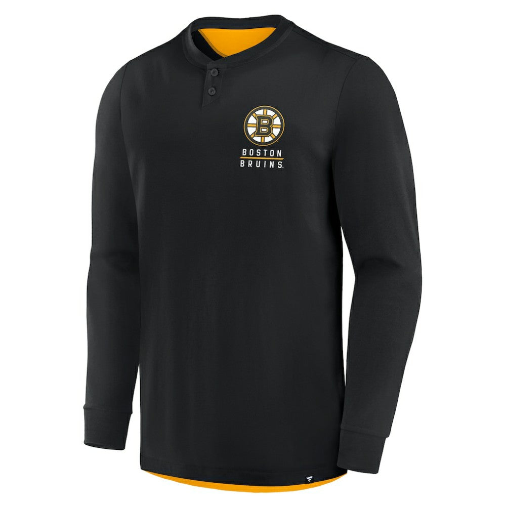 NHL Black Boston Bruins Fanatics Adrenaline Push Long Sleeve Henley Shirt