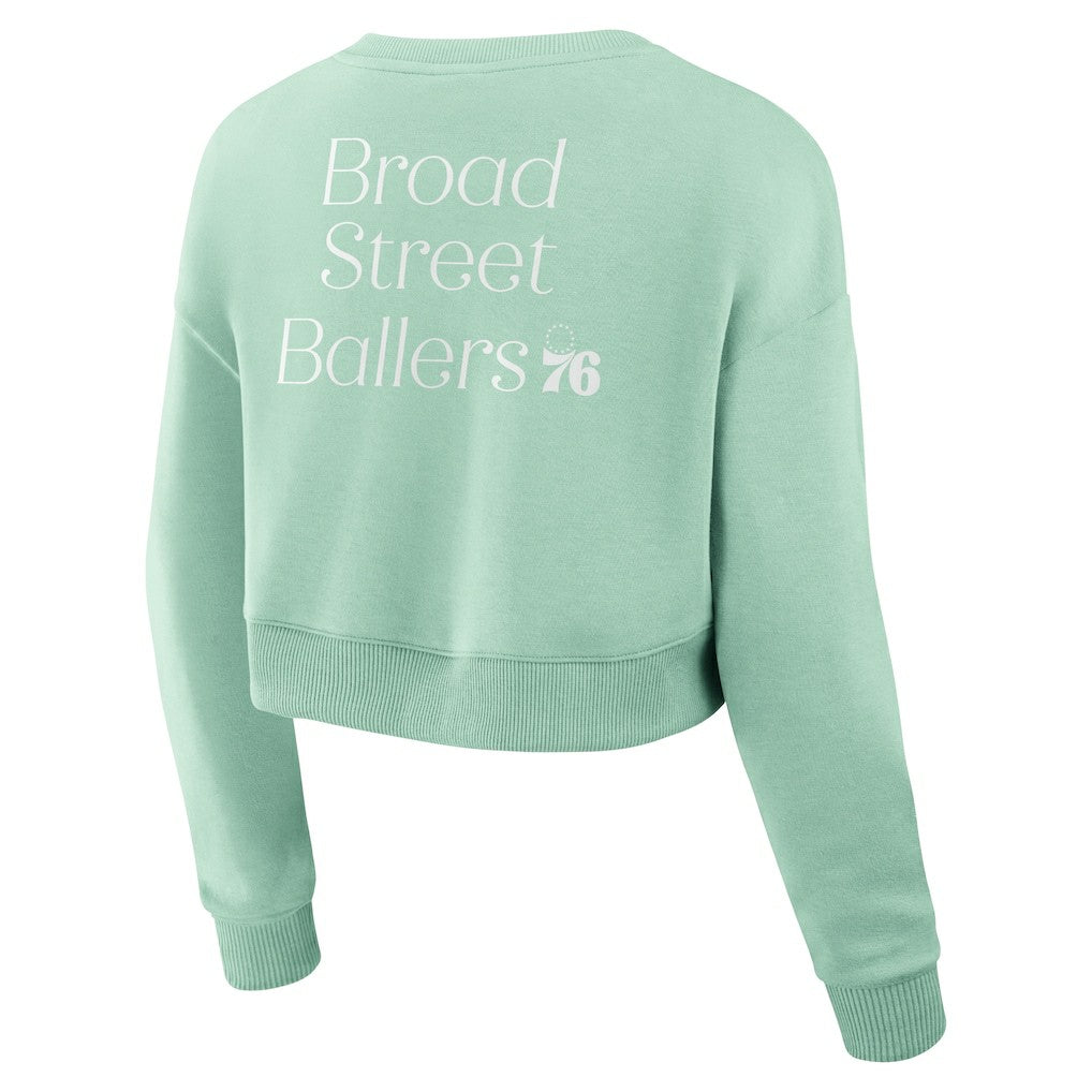 NBA Philadelphia 76ers Women's Studio Tri-Blend Cropped Pullover Sweatshirt