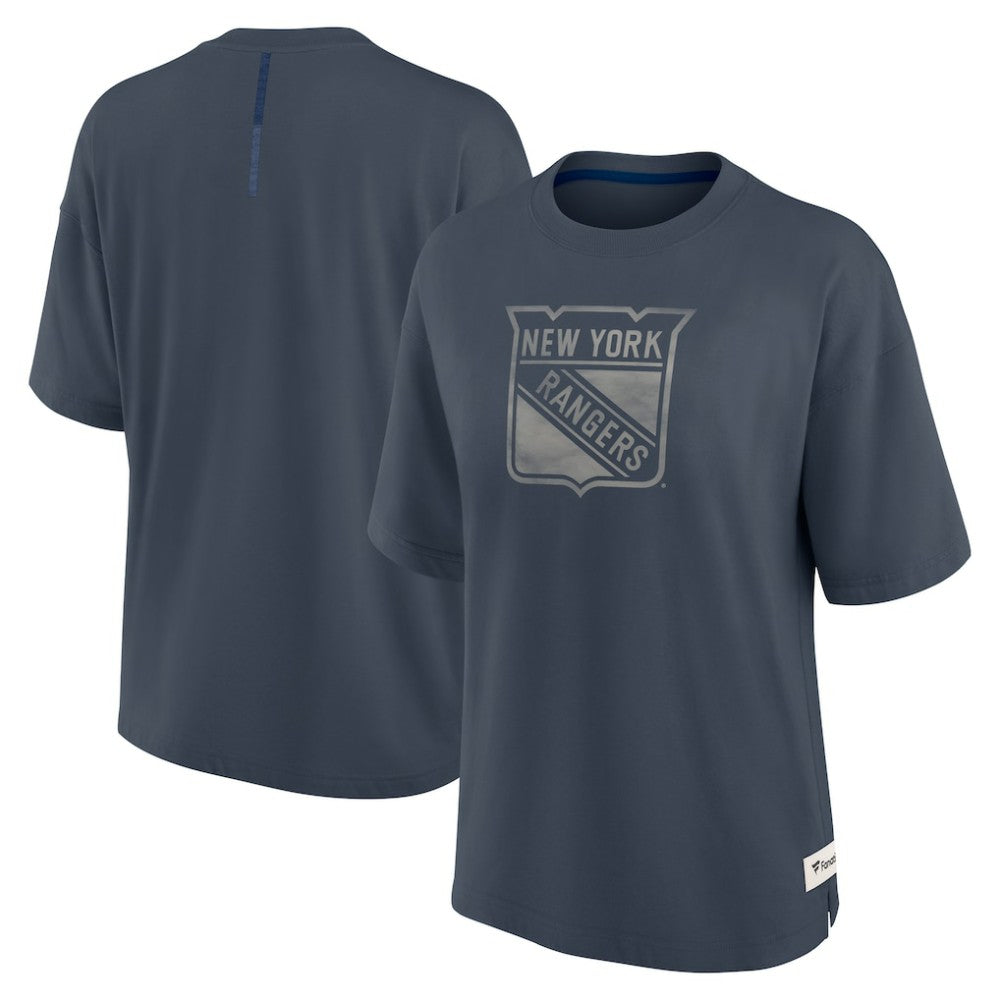 NHL Blue New York Rangers Fanatics Women's Oversized Elements Raw Edge Future Ground T-Shirt
