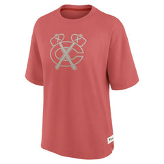 NHL Red Chicago Blackhawks Fanatics Women's Oversized Elements Raw Edge Future Ground T-Shirt
