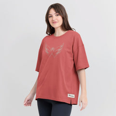 NHL Red Washington Capitals Fanatics Women's Oversized Elements Raw Edge Future Ground T-Shirt